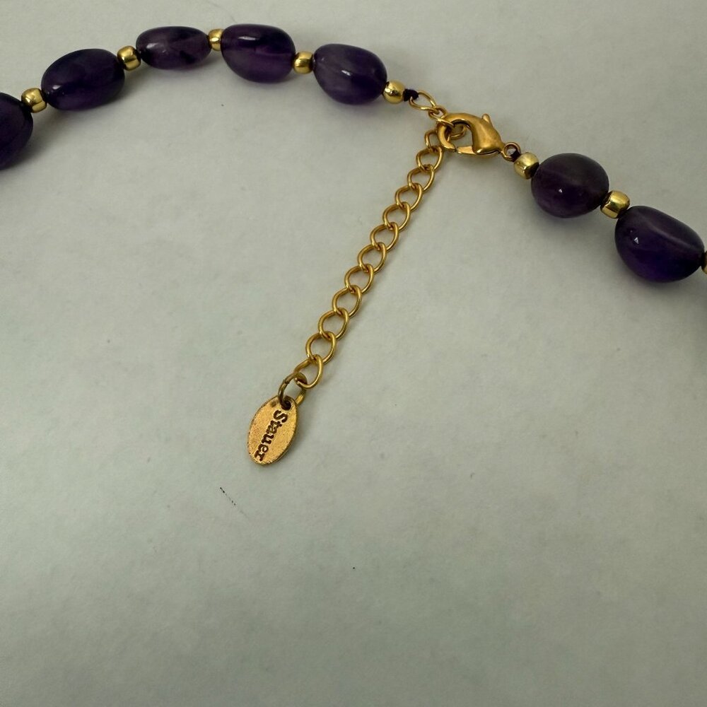 Stauer Lusso Amethyst Beaded Necklace Gold-Tone Accents Adjustable Chain 18-20" - Picture 10 of 10